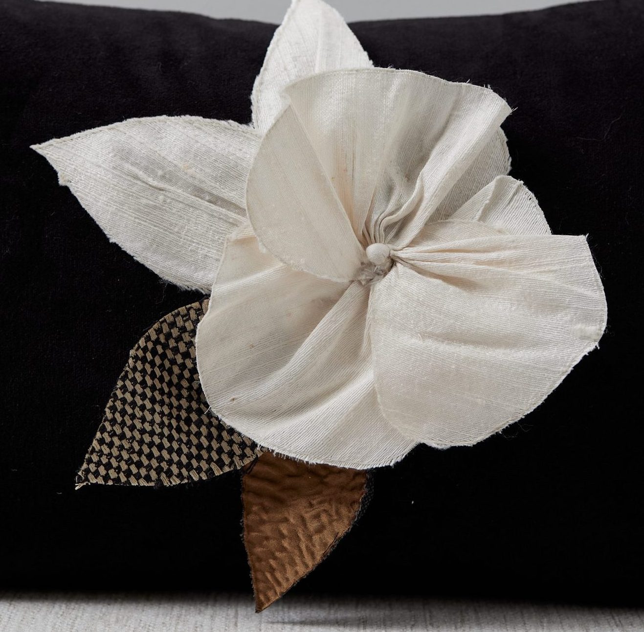 Camille Silk Flower on Black Velvet cushion cover