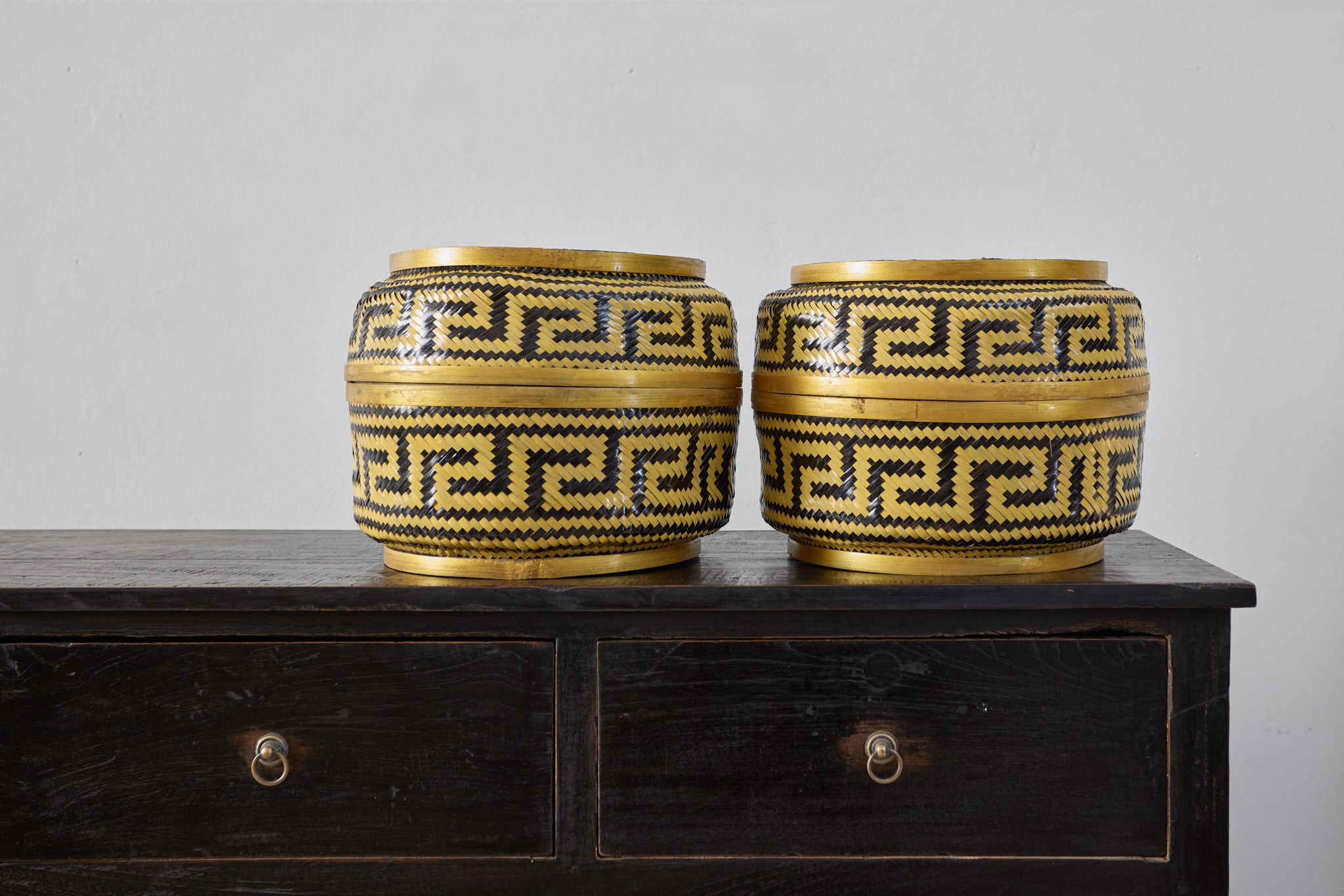 KeBen woven lidded basket yellow BLK