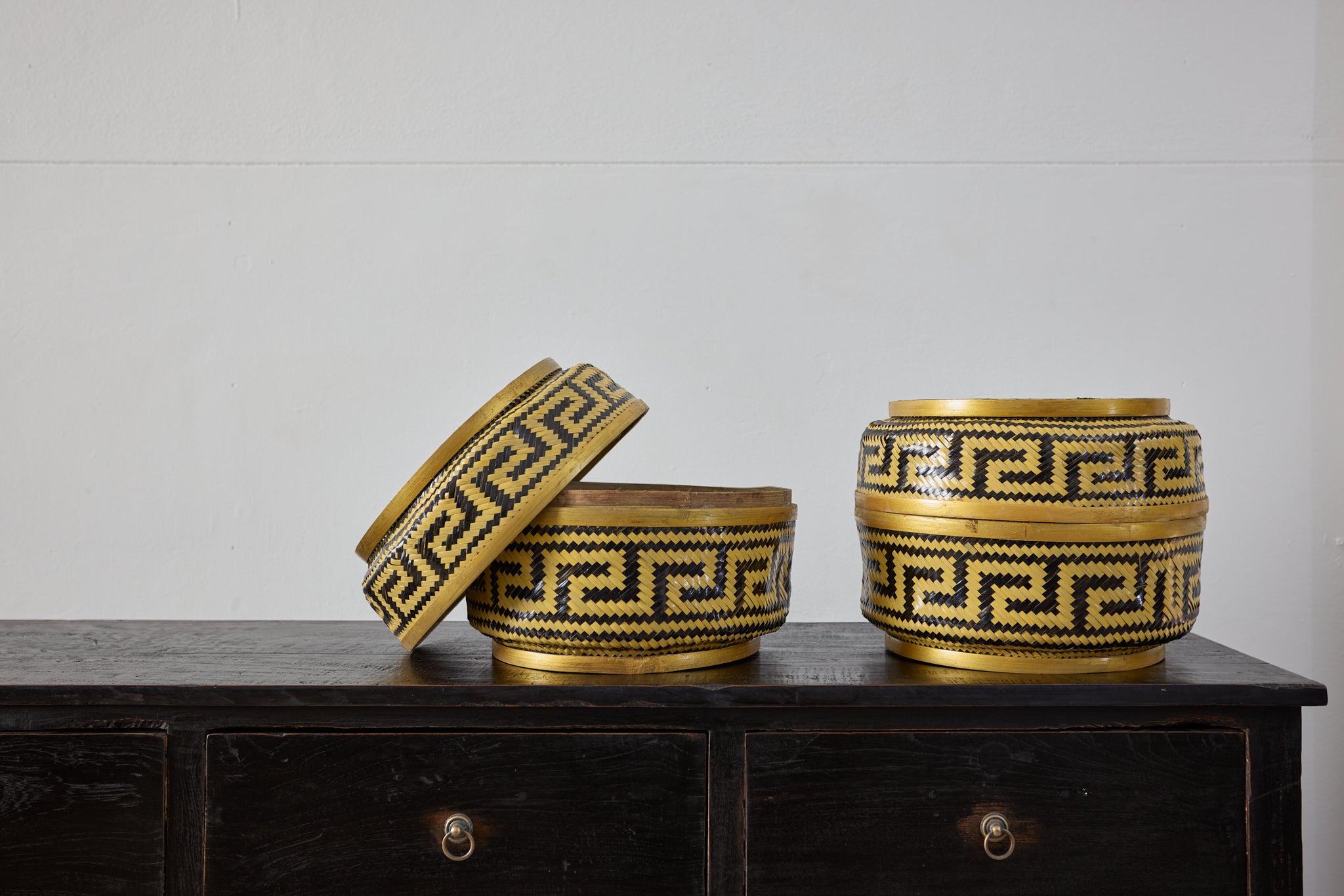 KeBen woven lidded basket yellow BLK