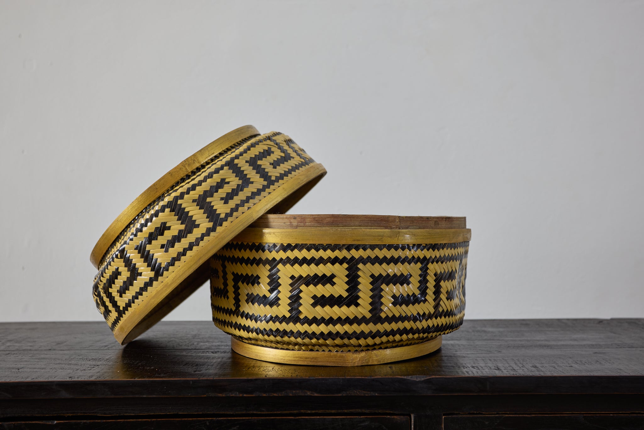 KeBen woven lidded basket yellow BLK