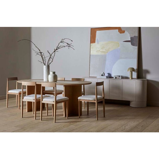 Tori Dining Chair - Frost Boucle - Light Oak