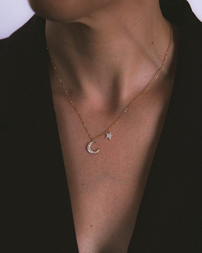 CONSTELLATE - ASTERIA One Only Moon & Star Necklace Yellow Gold