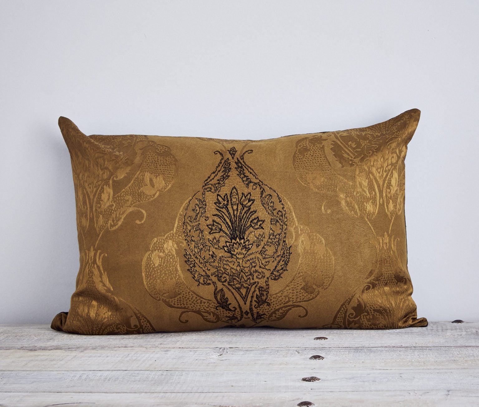 Chati damask embroidered cushion cover - GOLD