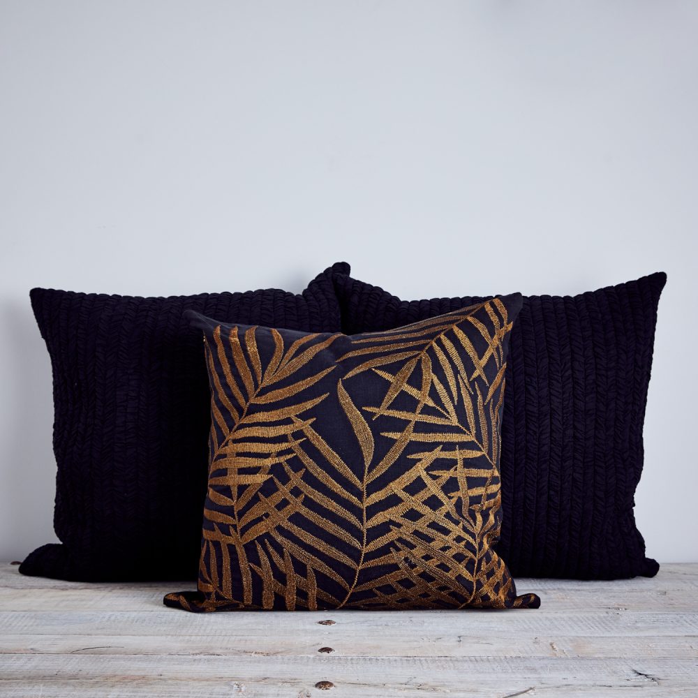 Herringbone handcrafted cotton voile cushion cover - black
