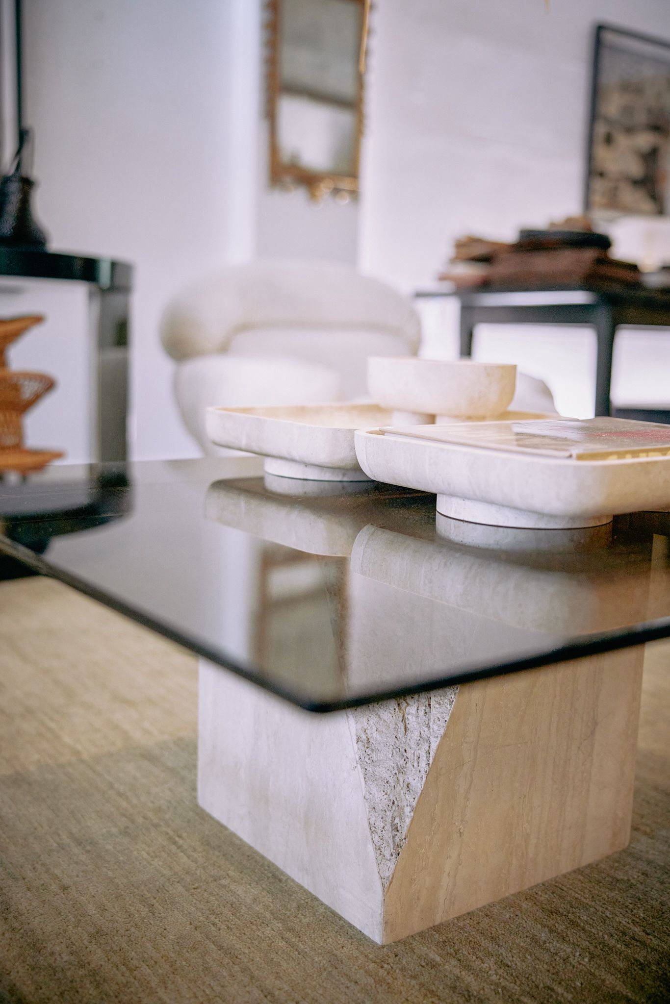 Architect Footed Letter Tray - Beige Travertine