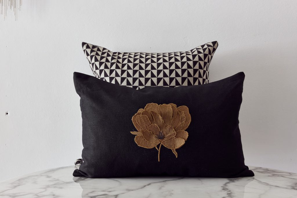 Ifuru Cooper Silk Flower on Black Linen