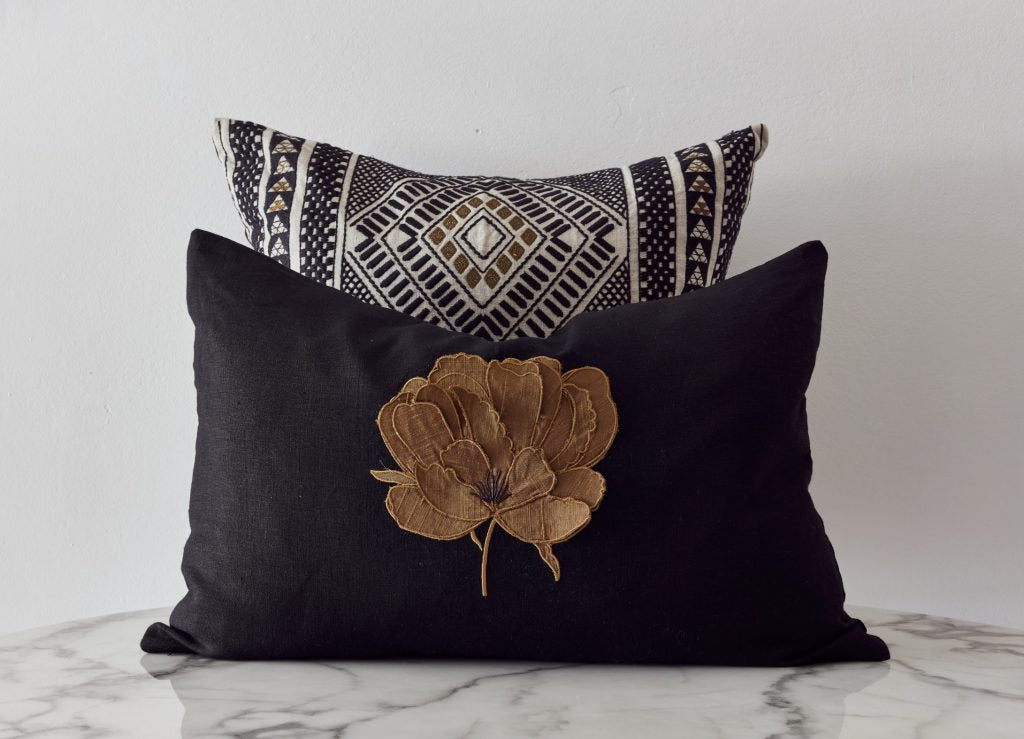 Ifuru Cooper Silk Flower on Black Linen