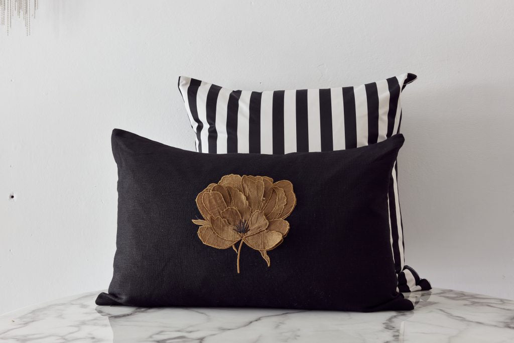 Ifuru Cooper Silk Flower on Black Linen