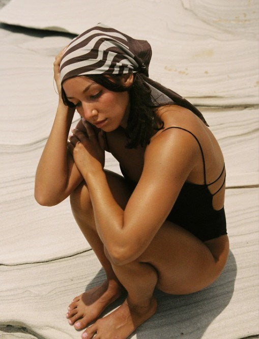 JACE BANU - Ayma Silk Scarf - Cream & Chocolate