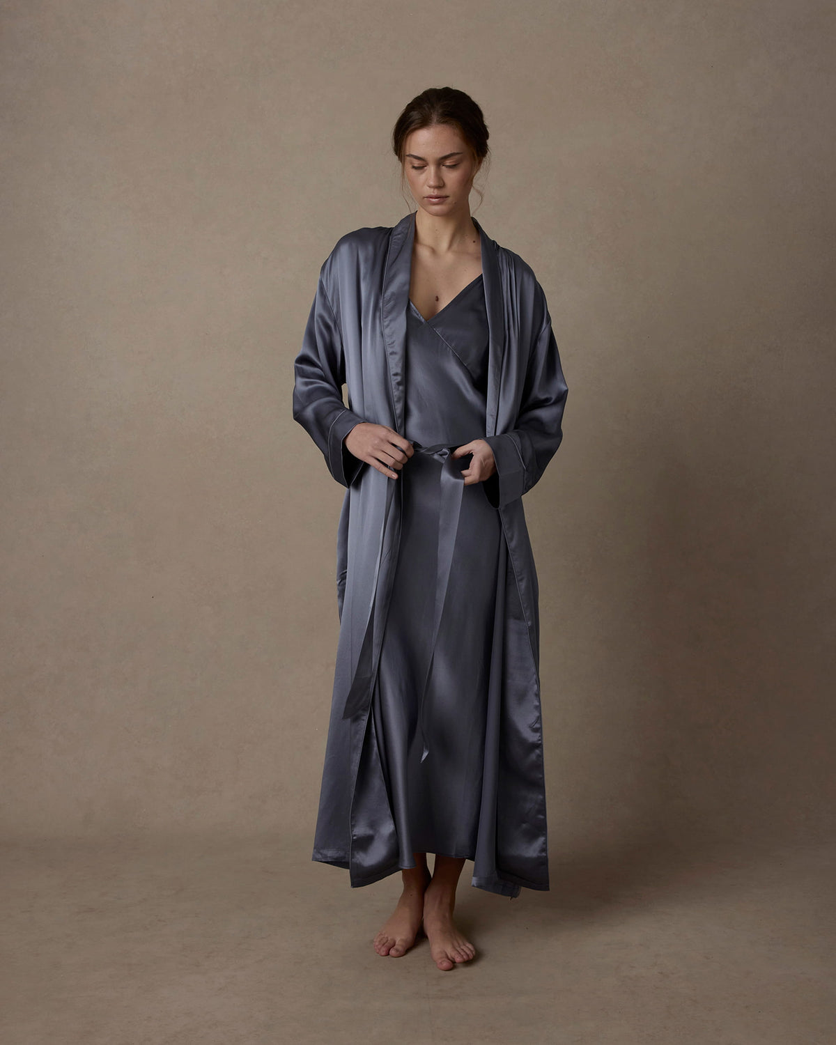 Cultiver - Silk Robe - Steel Blue M/L