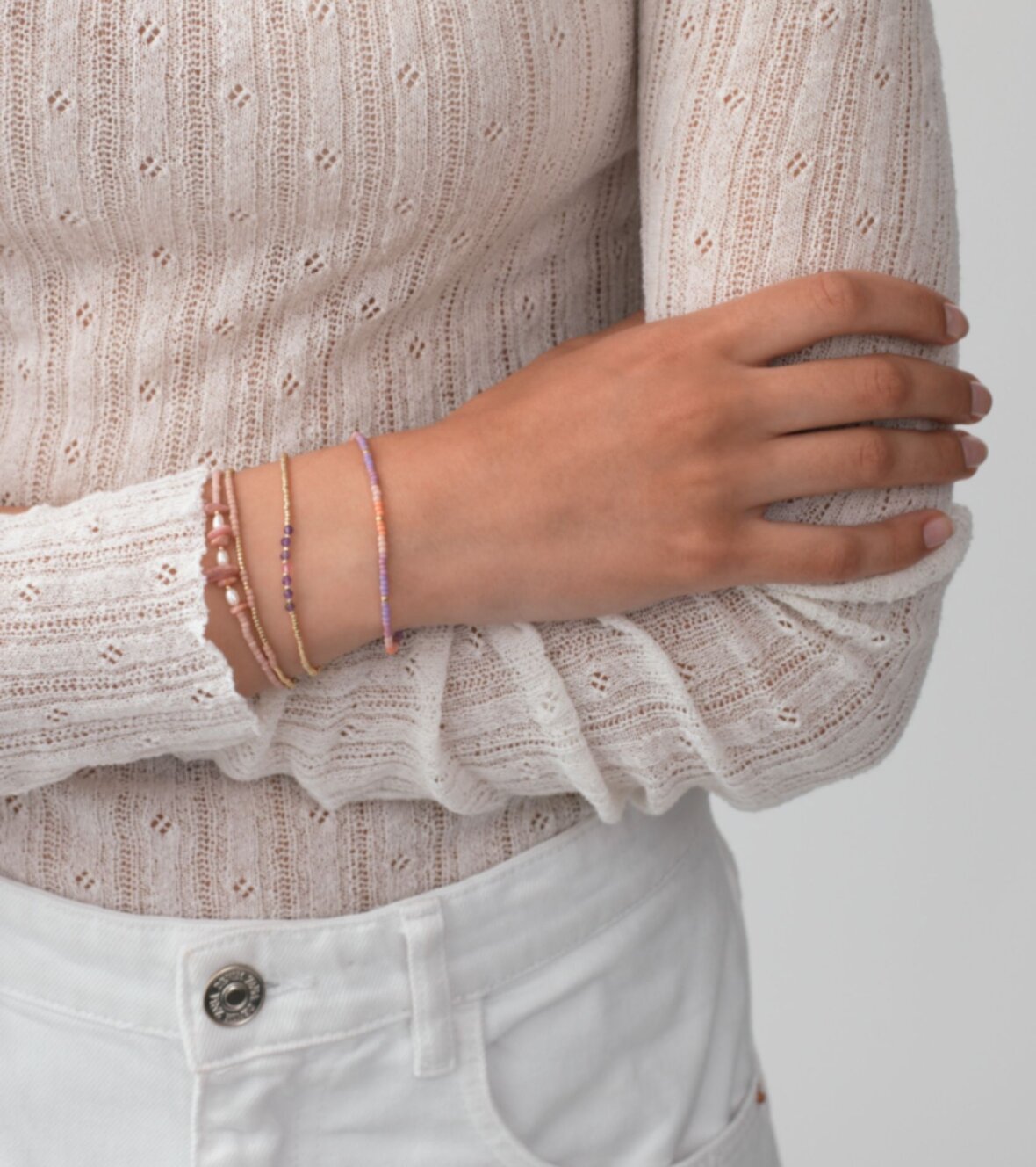 ANNI LU - Bead & Gem Bracelet - Pink Lavender