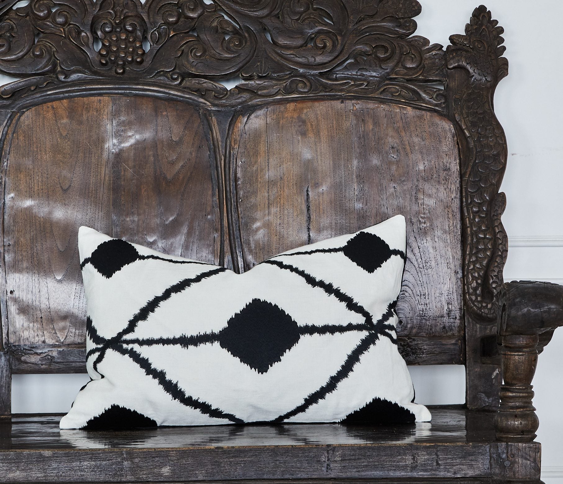 Bedouin White Embroidered Linen Cushion