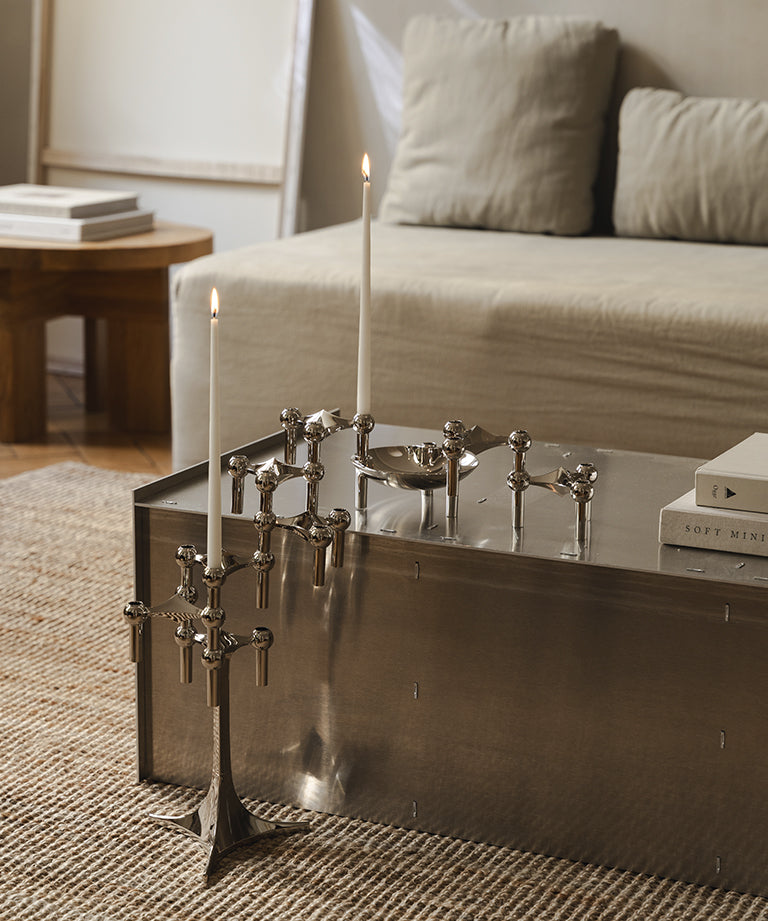 STOFF Nagel - Taper Candle Holder Set 3pcs - Chrome Configuration 2 (PRE ORDER) - FREE PACK OF 12 STOFF/ESTER ERIC CANDLES with purchase