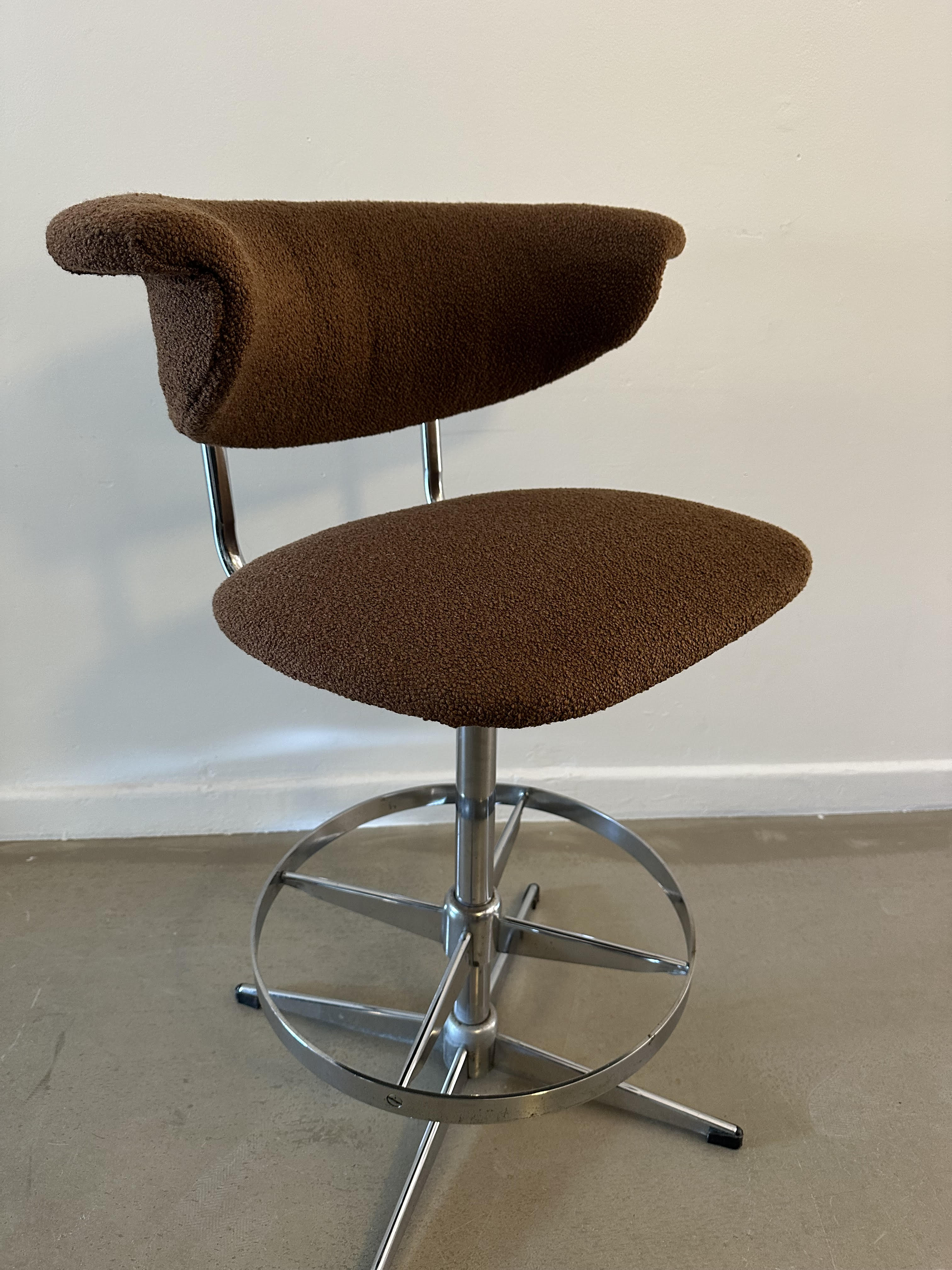 Mid-Century Swivel Stools reupholstered in Italian Umber Boucle