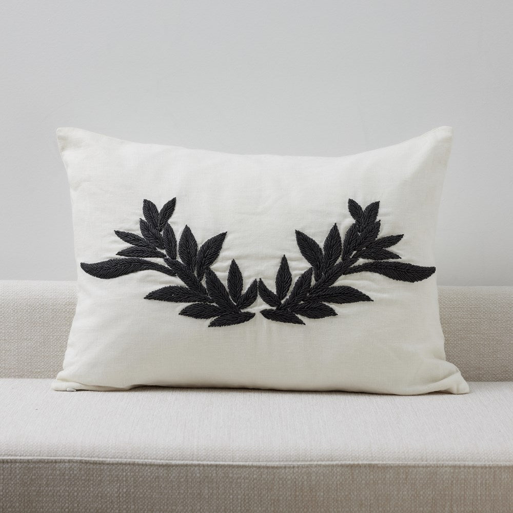 Kiri White Linen with Black Rafia cushion cover