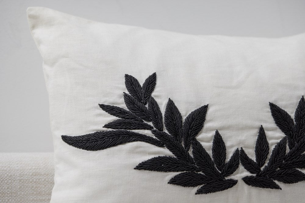 Kiri White Linen with Black Rafia cushion cover