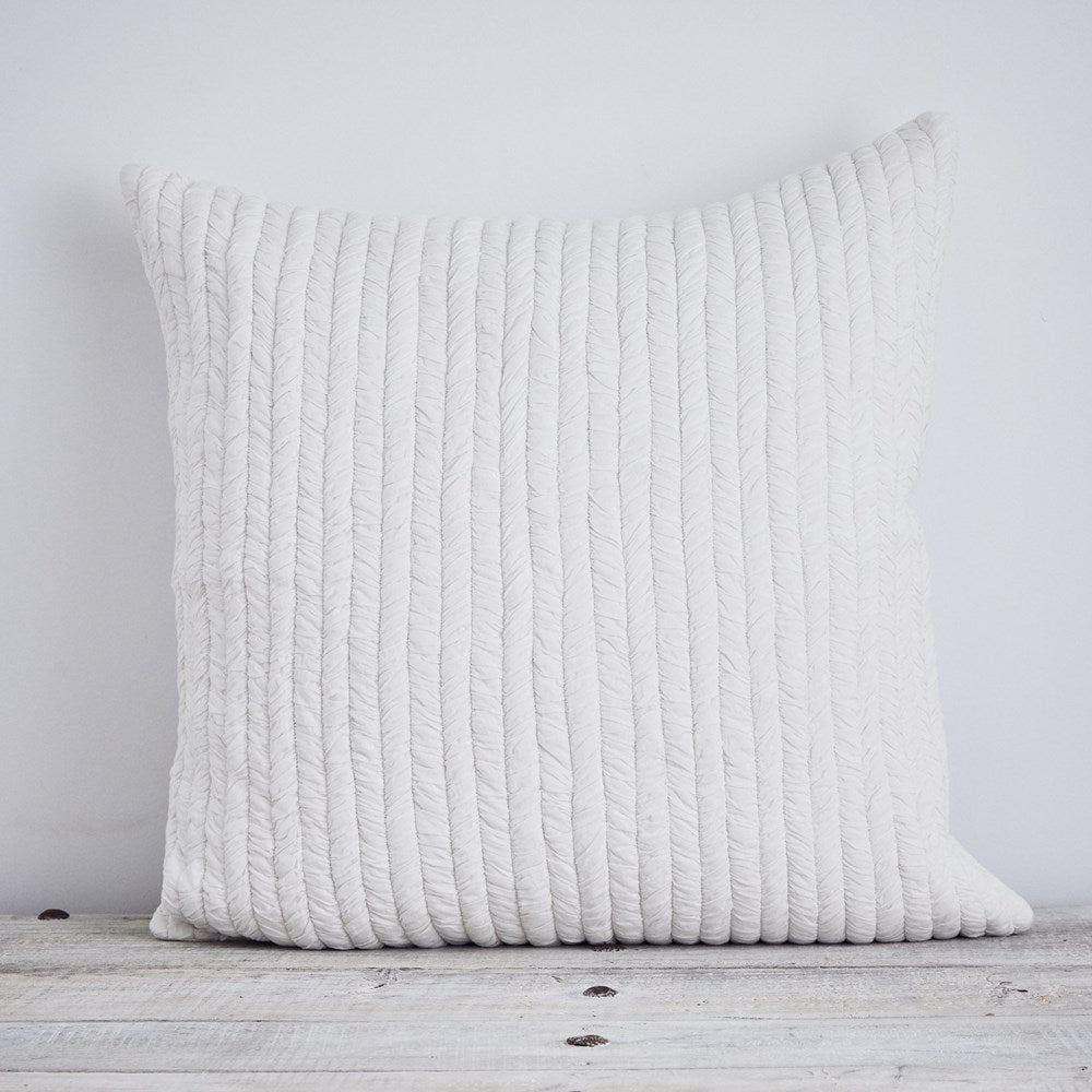 Herringbone handcrafted cotton voile cushion cover - white