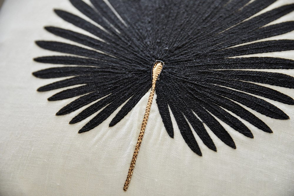 Kava White Linen - Black Palm Cushion