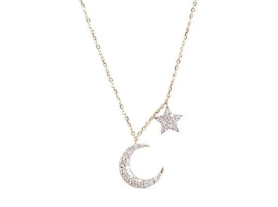 CONSTELLATE - ASTERIA One Only Moon & Star Necklace Yellow Gold