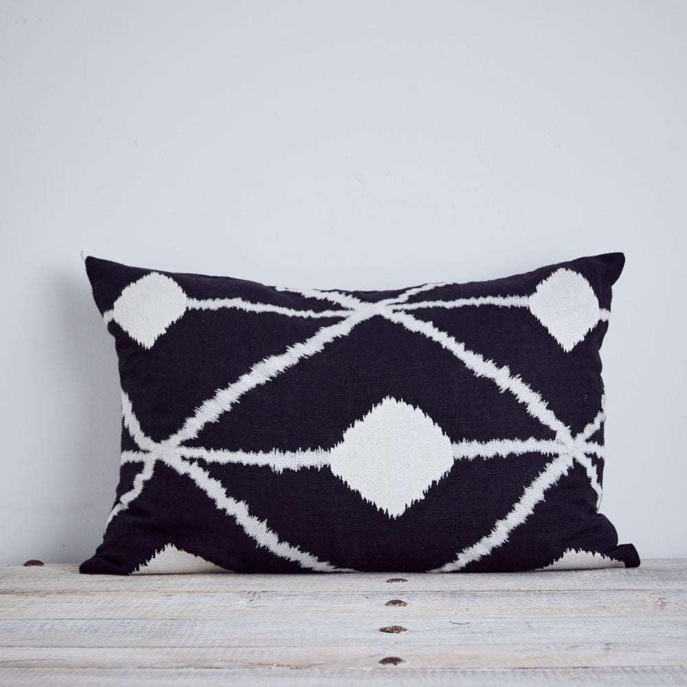 Bedouin Black Embroidered Linen Cushion cover