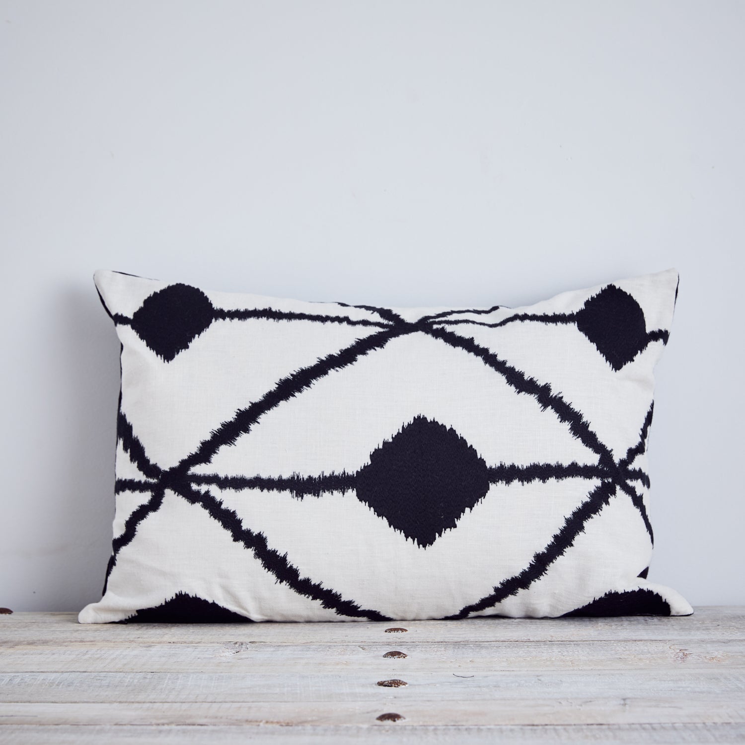 Bedouin White Embroidered Linen Cushion