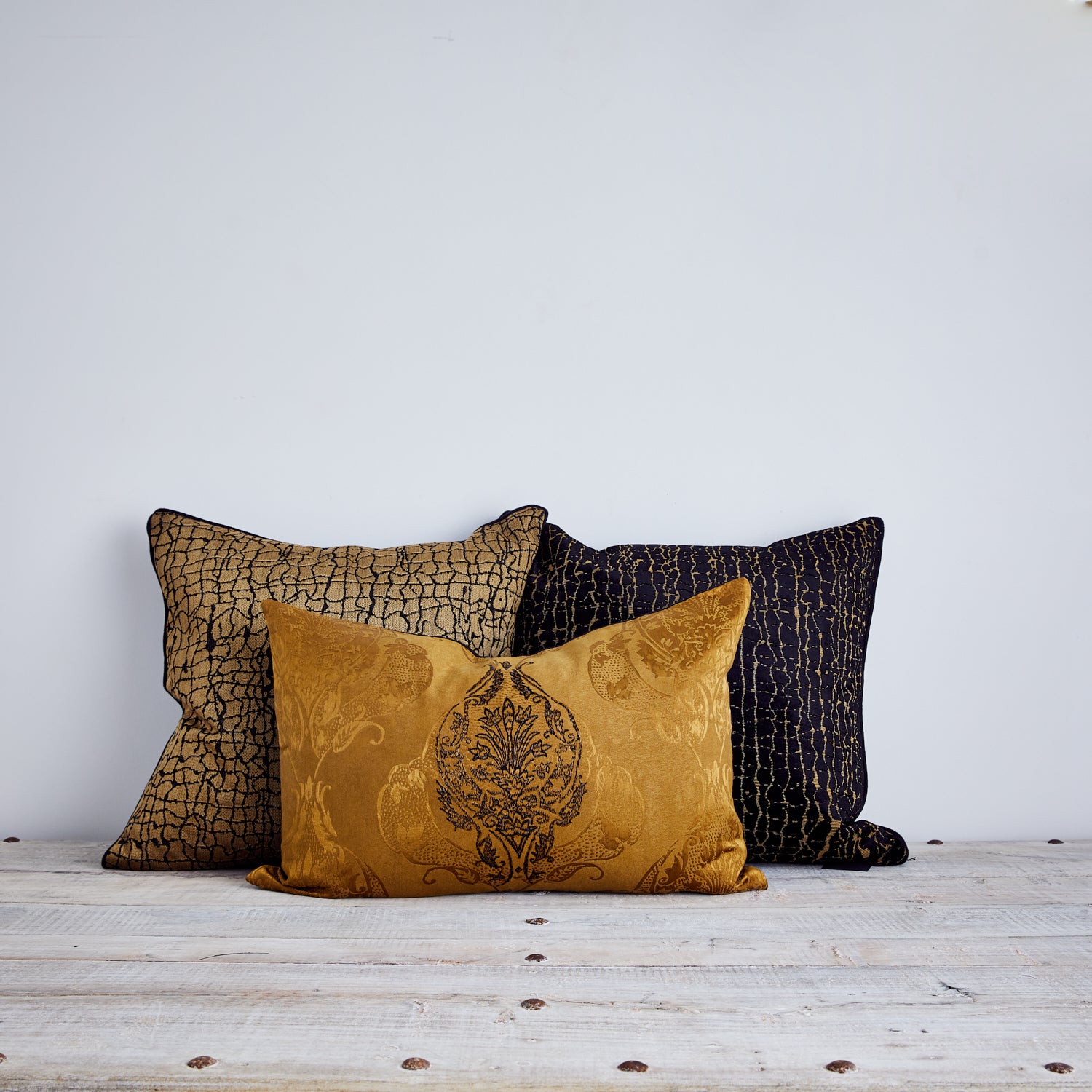 Chati damask embroidered cushion cover - GOLD