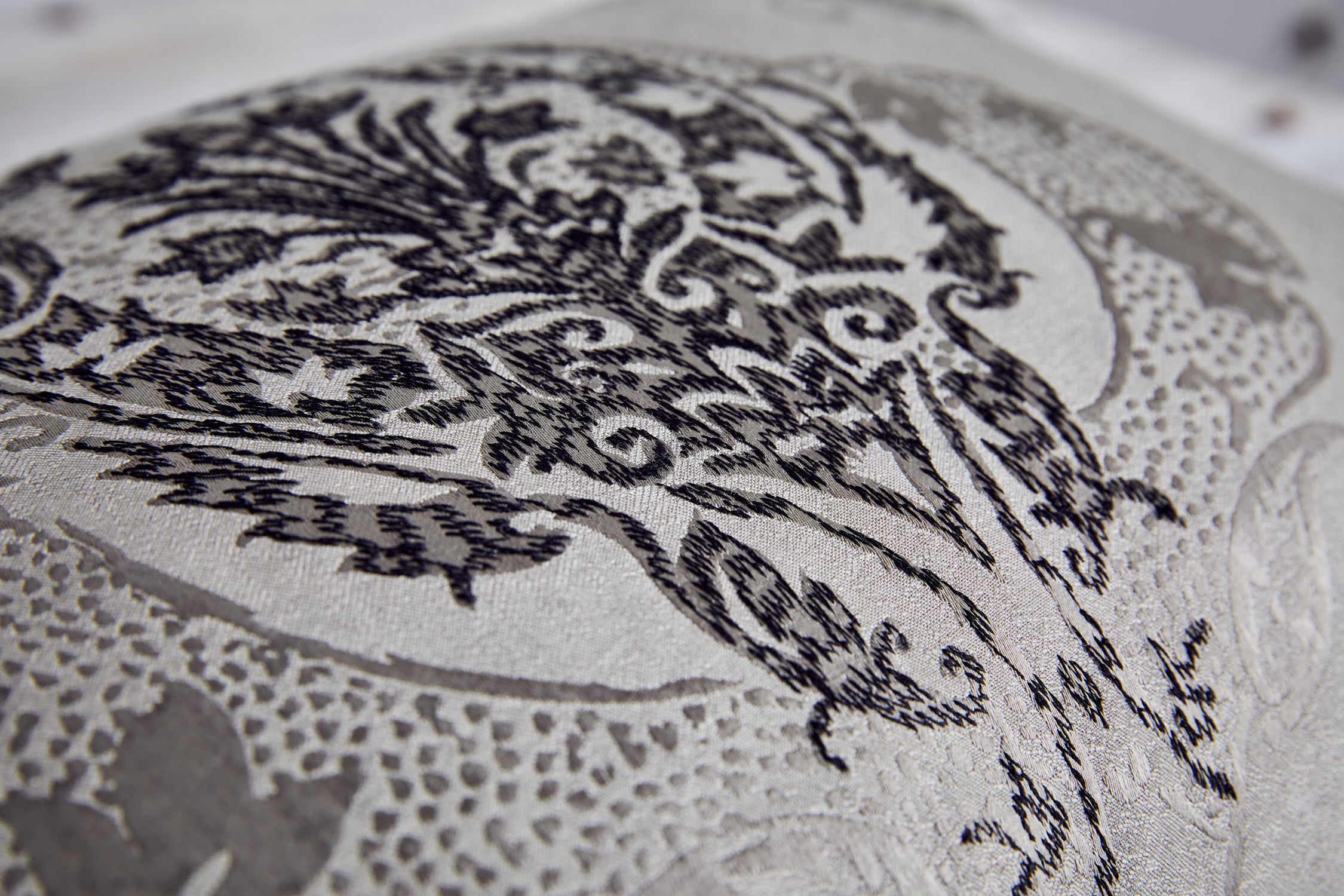 Chati damask embroidered cushion cover- STONE