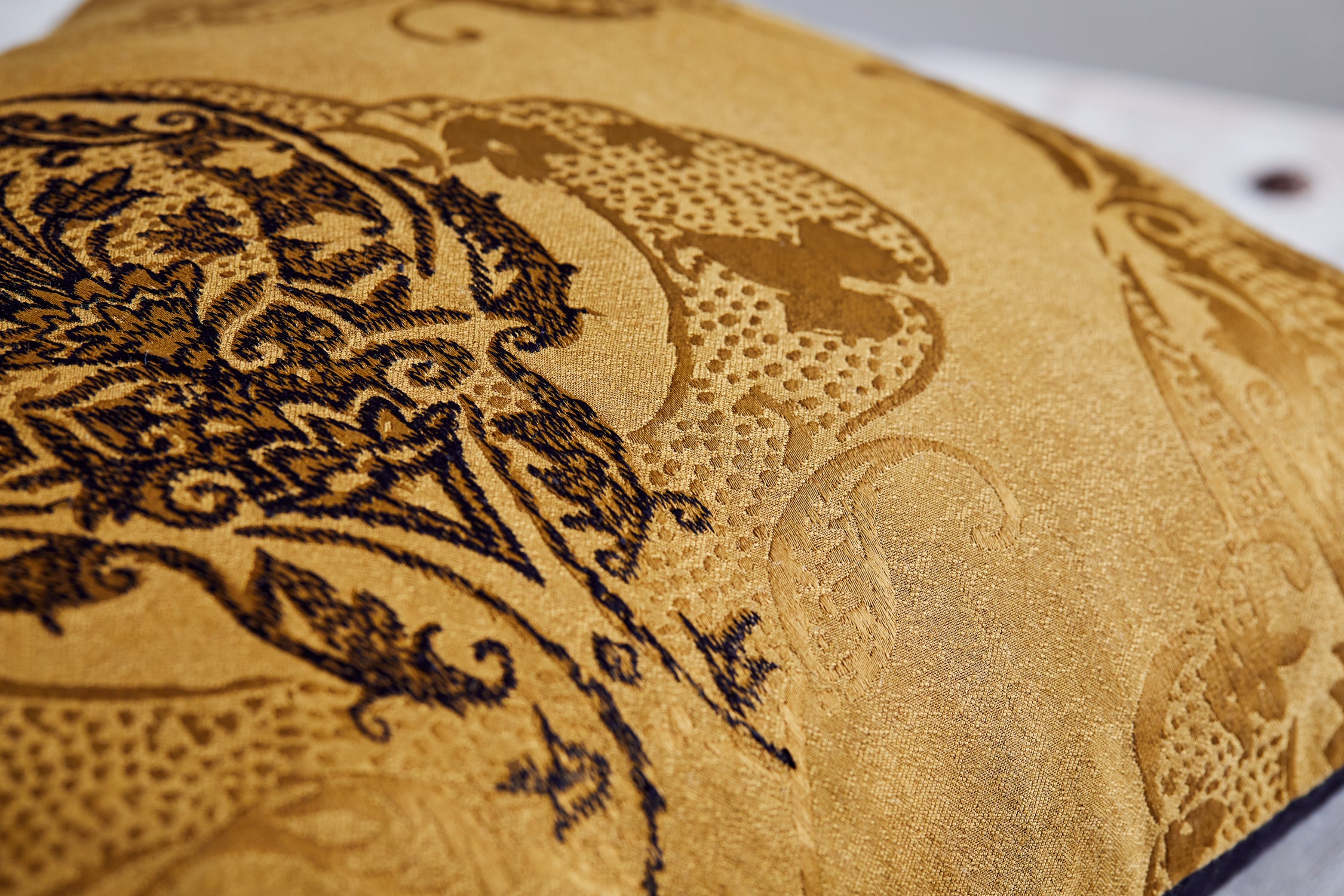 Chati damask embroidered cushion cover - GOLD