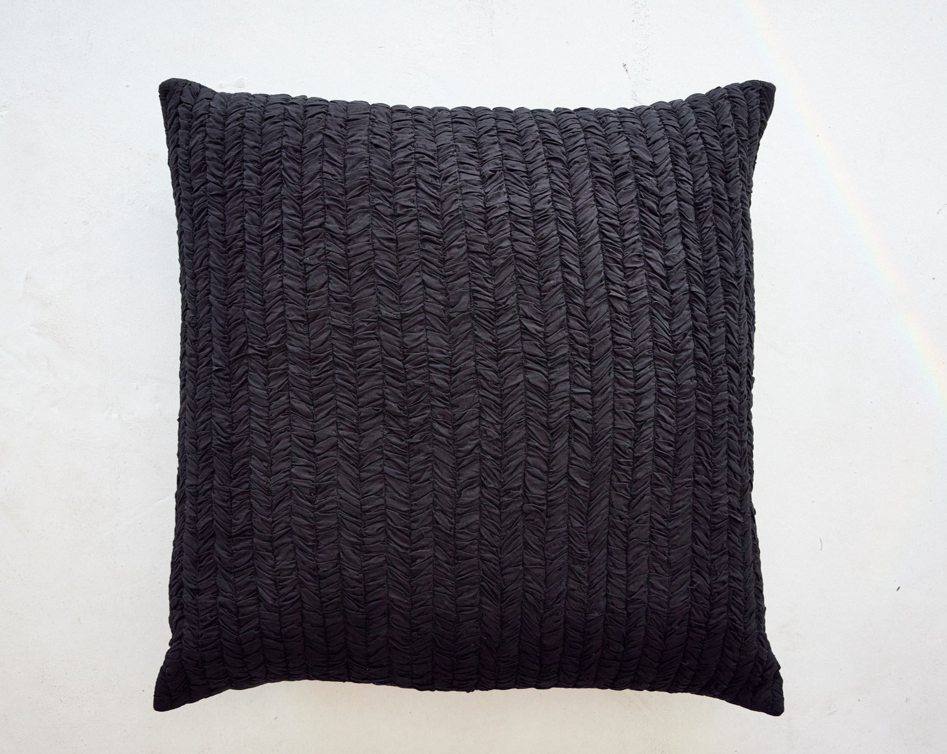 Herringbone handcrafted cotton voile cushion - black