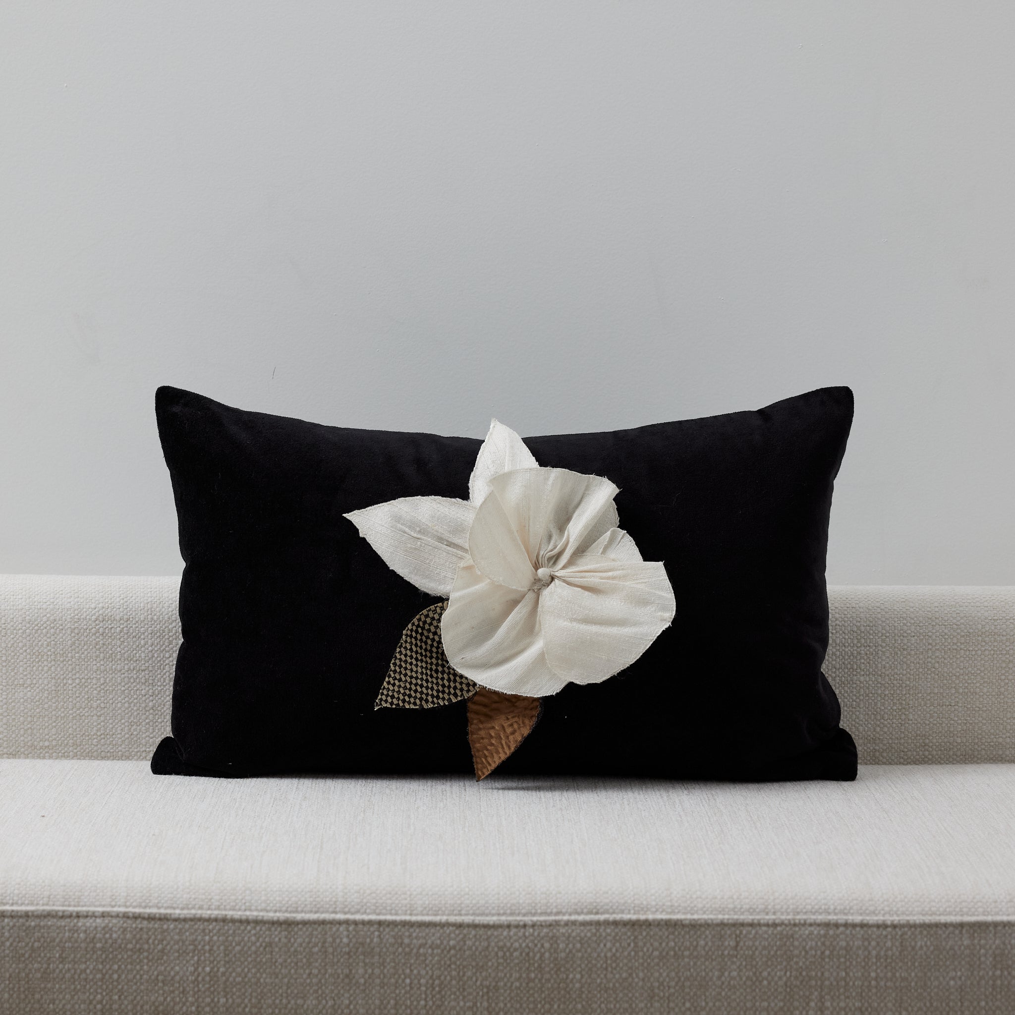 Camille Silk Flower on Black Velvet cushion cover