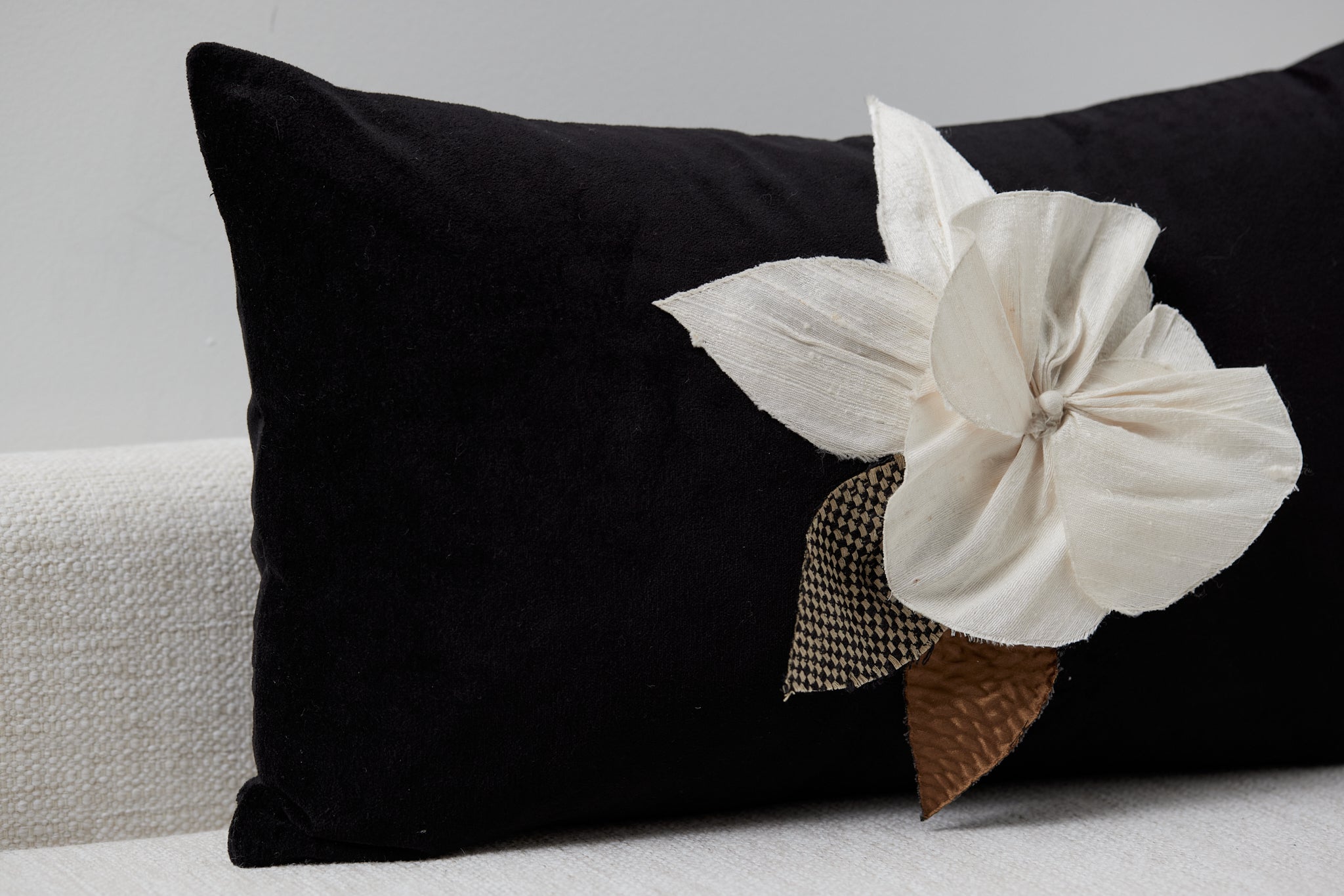 Camille Silk Flower on Black Velvet cushion cover