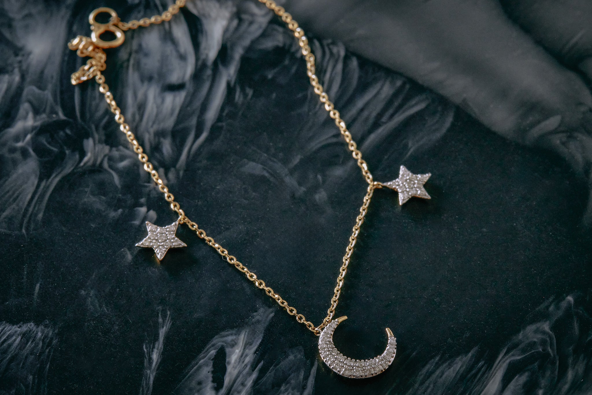 CONSTELLATE BY BRUCE ROBINSON - ORANIA Two Stars & Crescent Moon Diamond Bracelet
