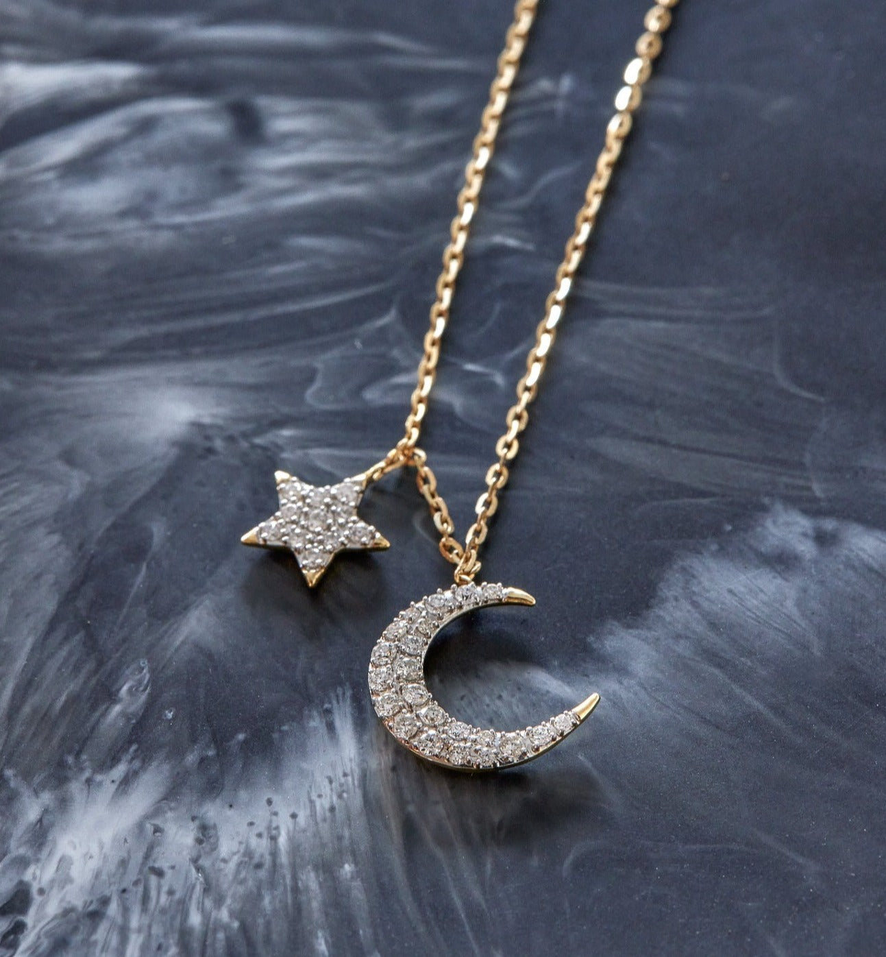 CONSTELLATE - ASTERIA One Only Moon & Star Necklace Yellow Gold
