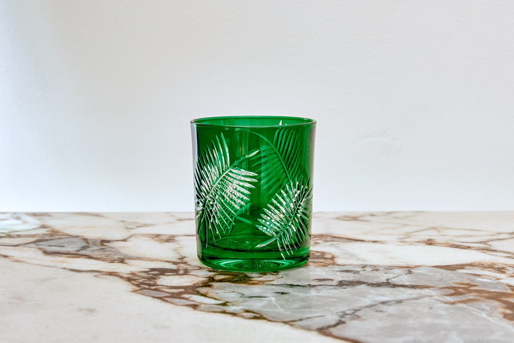 Crystal Palm Hand Crafted Cut 320ml Tumbler/Votive -Emerald