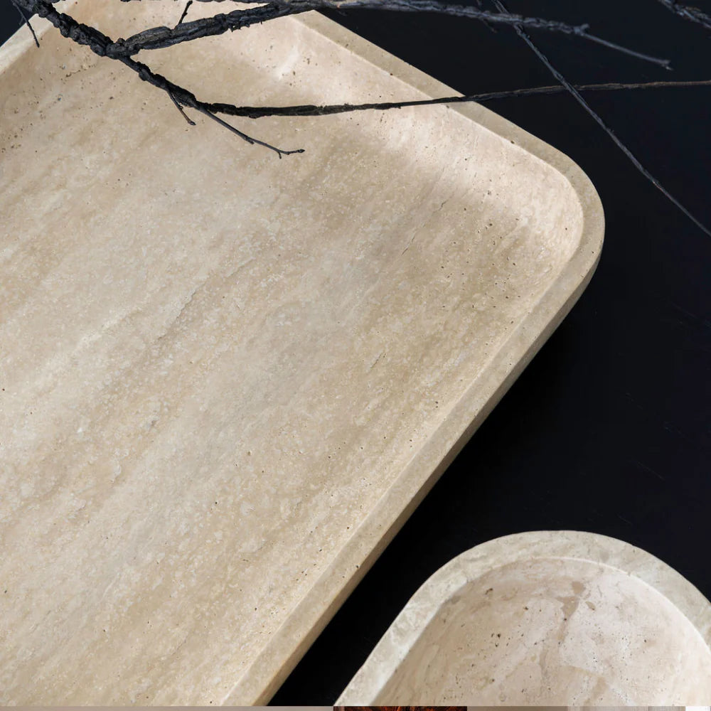 Architect Footed Letter Tray - Beige Travertine