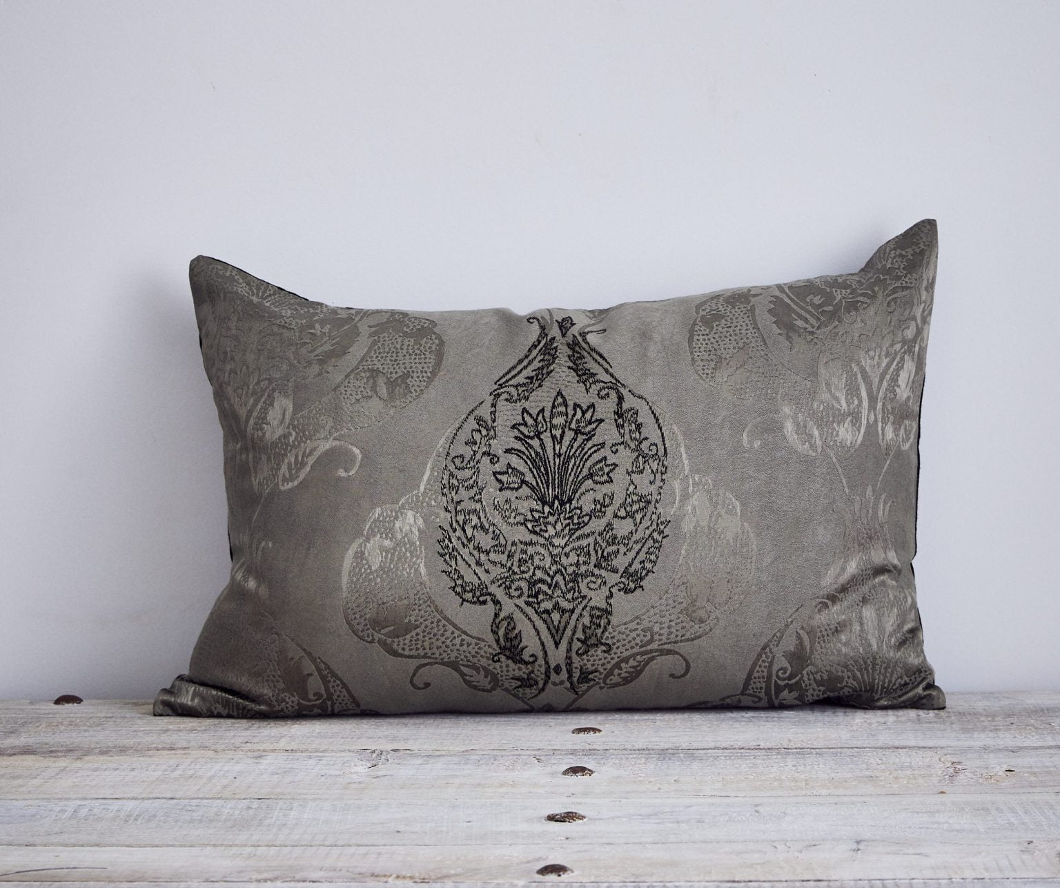 Chati damask embroidered cushion - STONE