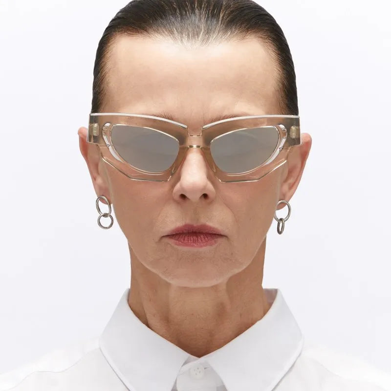 KUBORAUM - F5 Sunglasses - Transparent Taupe in Flash Silver Pink Lens