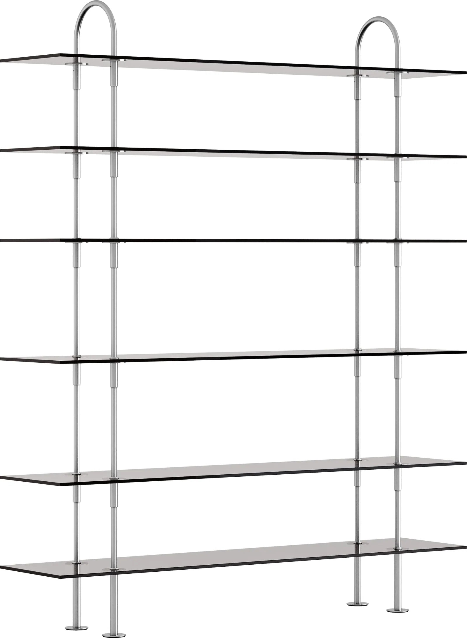 GUBI - Keen Shelving System 160 - 2 Arches 6 Shelves - Satin Stainless Steel / Smokes Shelve