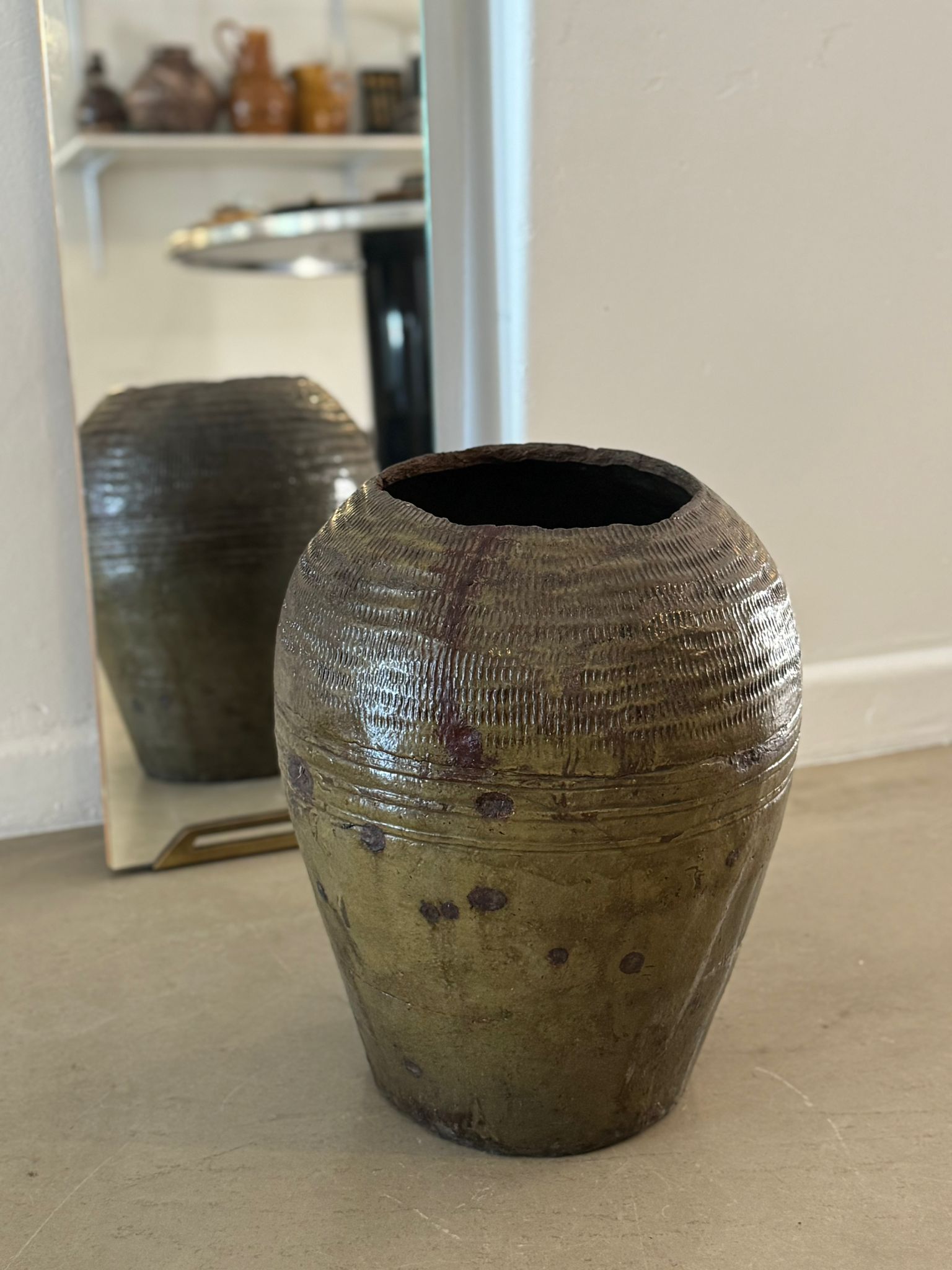 Indonesian Grain Pot Green Vintage Vase
