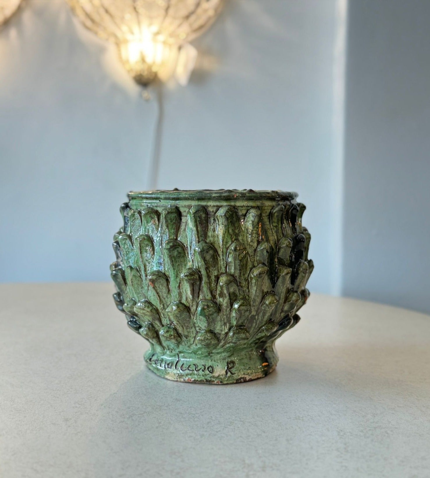 Ceramic Italian hand made green fern planter - Puglia circa 1950