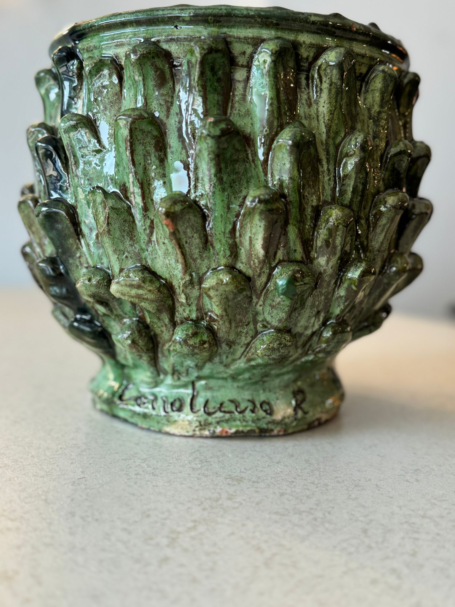 Ceramic Italian hand made green fern planter - Puglia circa 1950