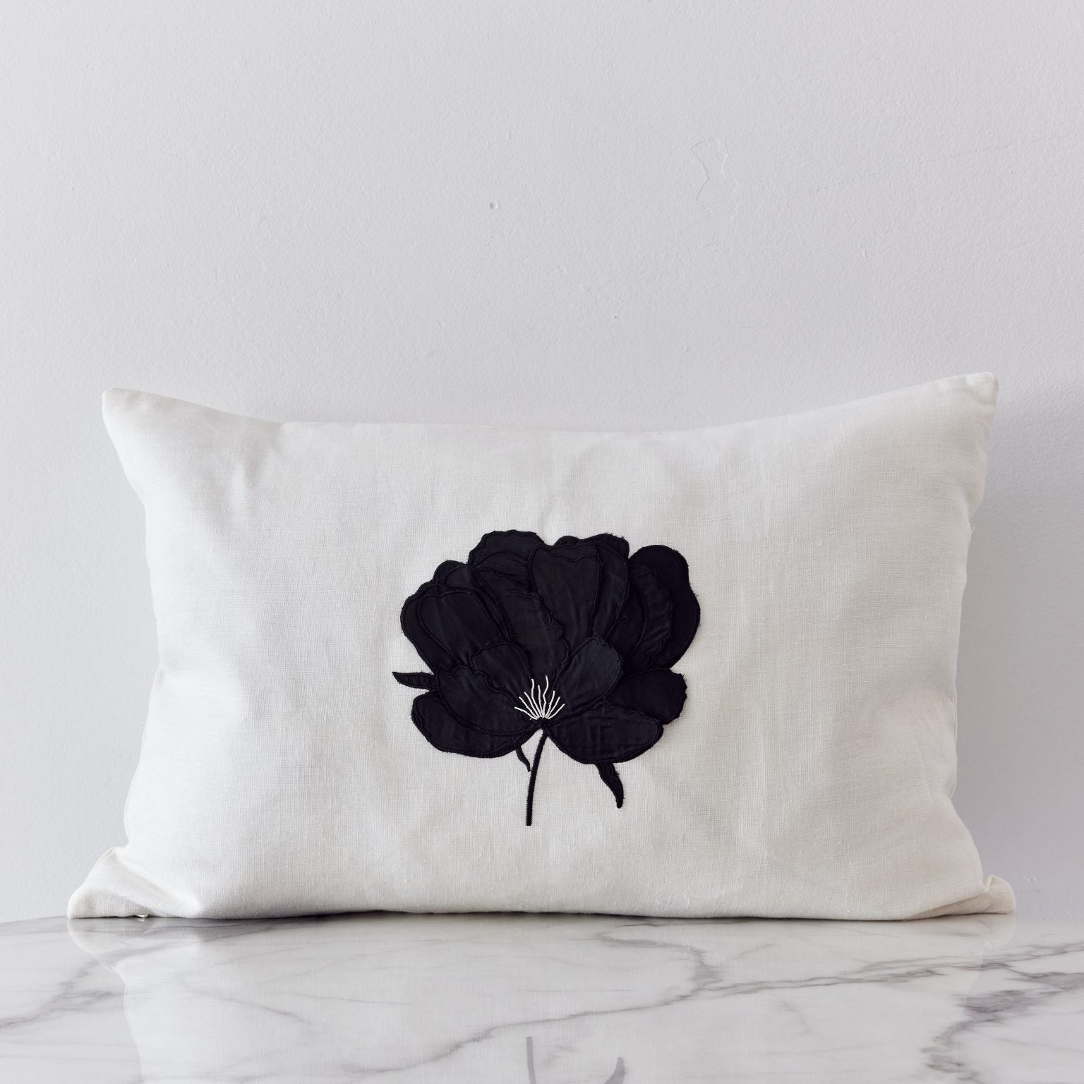 Ifuru Black Silk Flower on White Linen