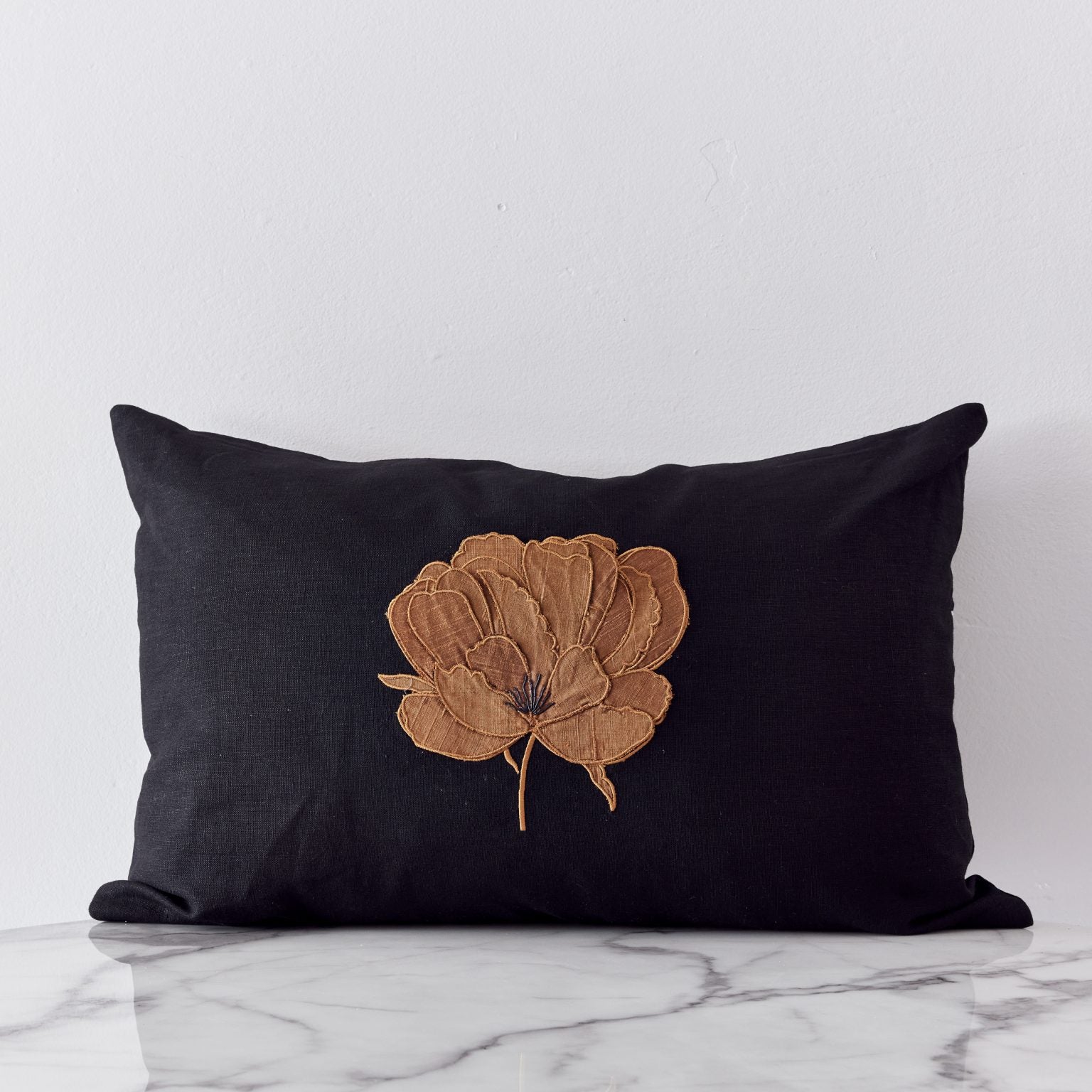 Ifuru Cooper Silk Flower on Black Linen
