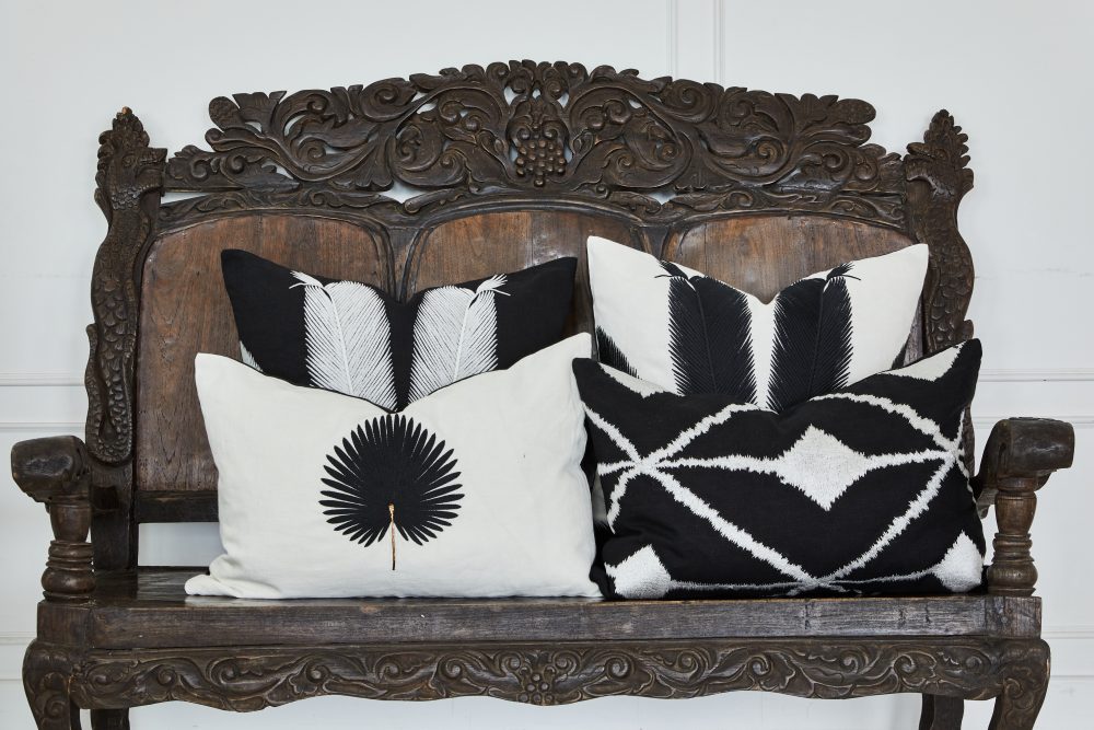 Bedouin Black Embroidered Linen Cushion cover