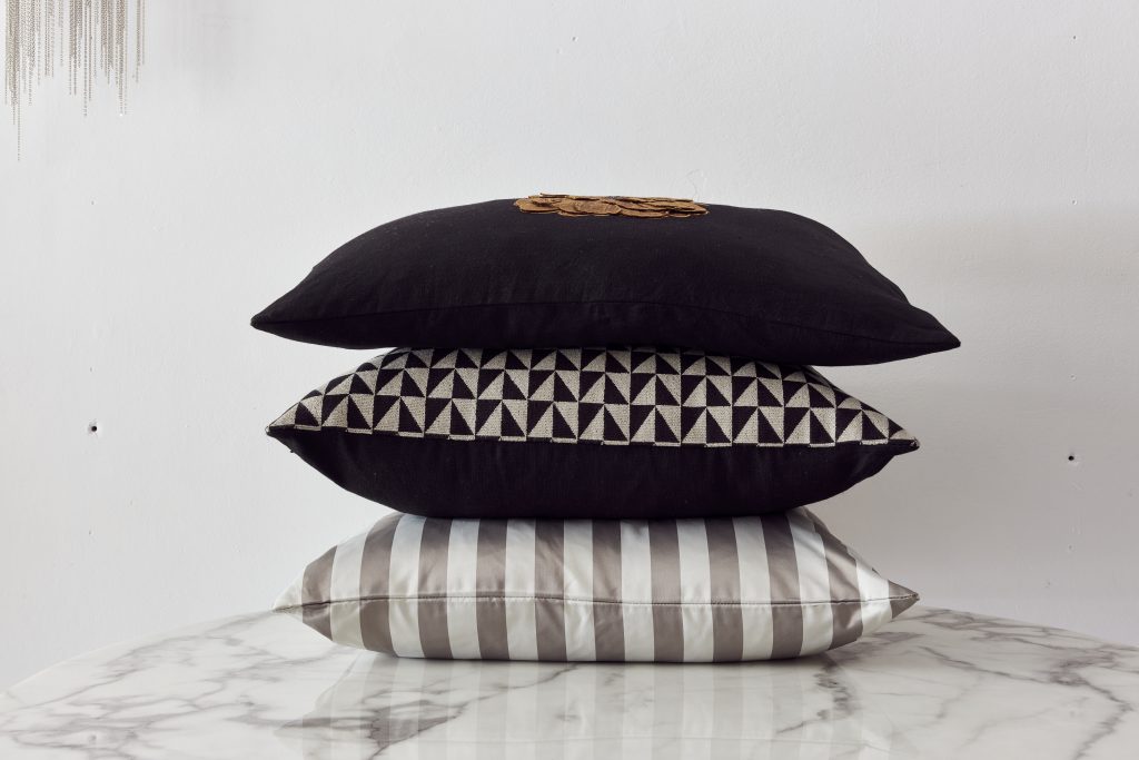 Satin Stripe Woven Taupe & White cushion cover
