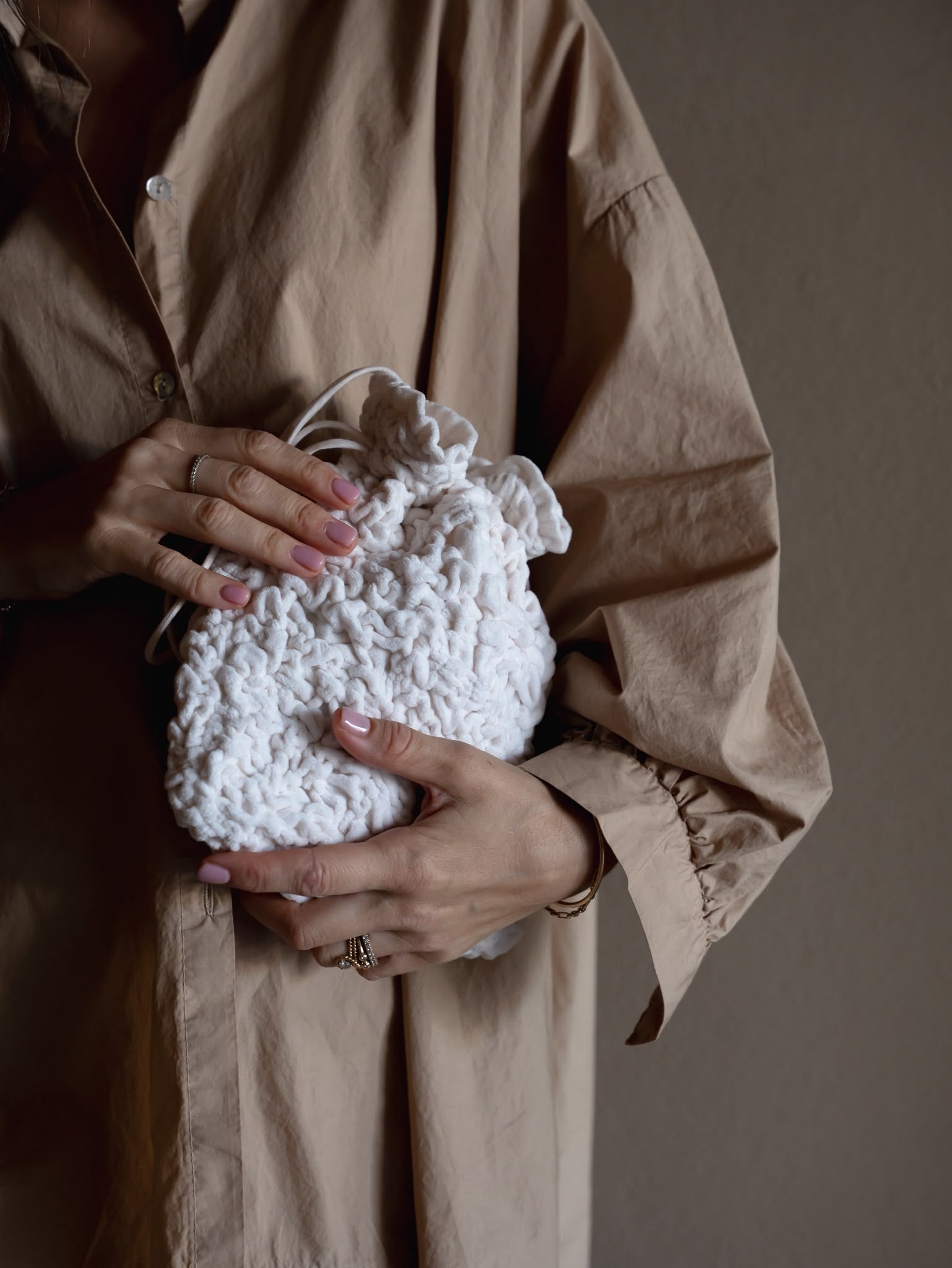 The Voile Collection by LEILAH - Handmade Cotton Velvet Bags - Ecru