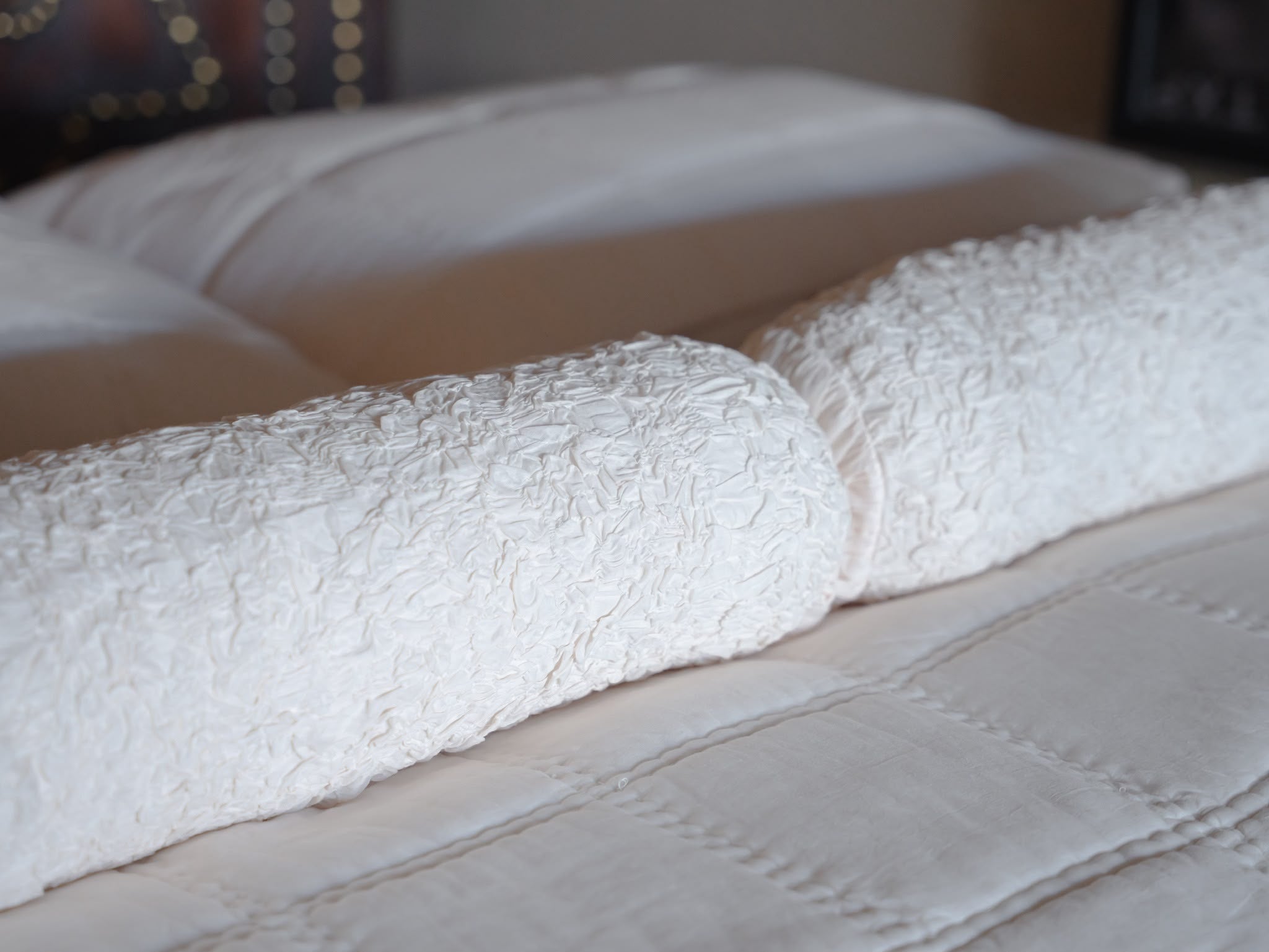 The Voile Collection by LEILAH - Gather Bolster - Ecru