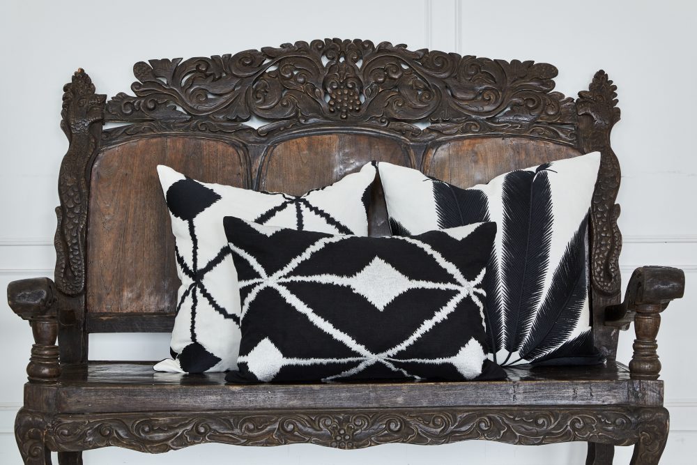Bedouin Black Embroidered Linen Cushion cover