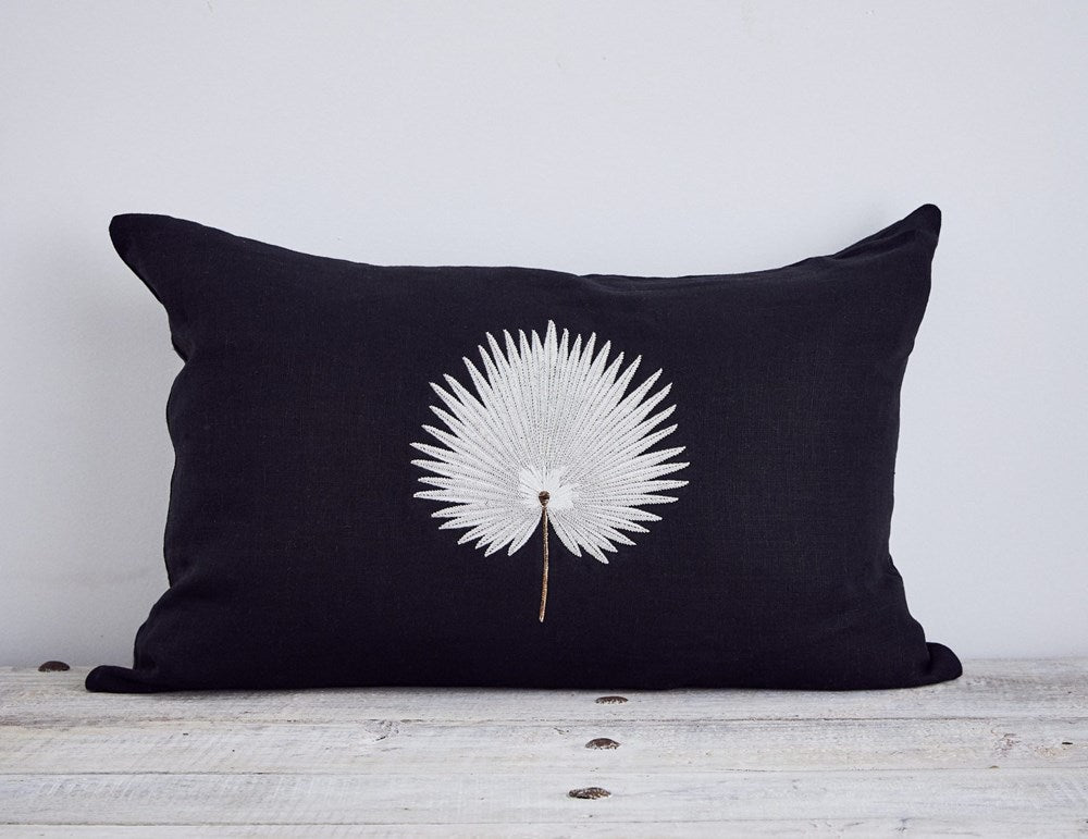 Kave Black Linen Cushion with white beading