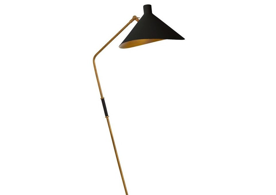 Bayotte Large Offset Floor Lamp in Brass and Black Shade
